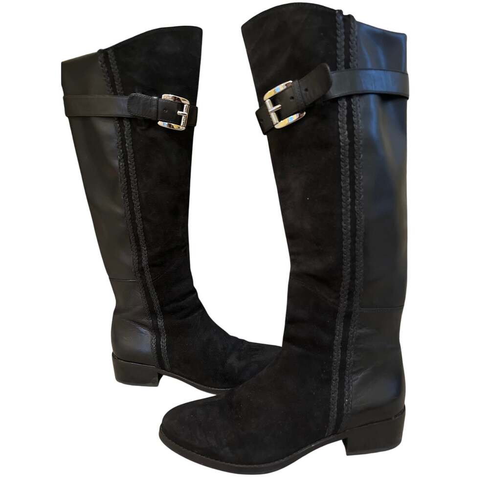 Donald J. Pliner Tall Black Leather Suede Riding Boots Women's Size 7.5 Luxury